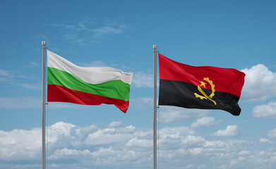 Bulgaria and Angola national flags, country relationship concept