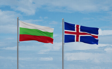Iceland and Bulgaria flags, country relationship concept