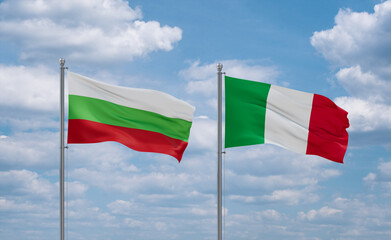 Italy and Bulgaria flags, country relationship concept
