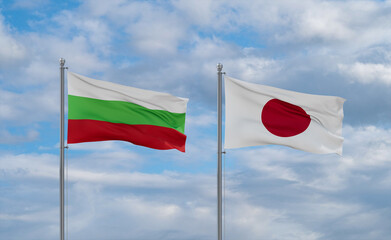 Japan and Bulgaria flags, country relationship concept