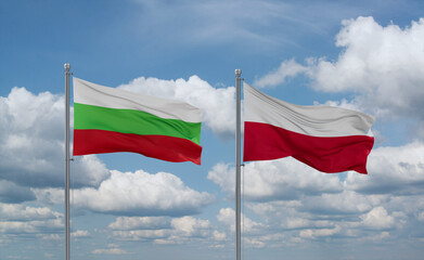 Poland and Bulgaria flags, country relationship concept