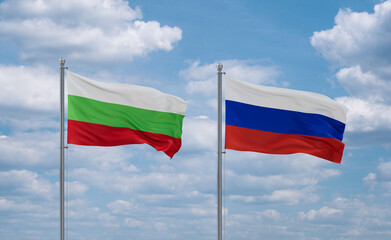 Russia and Bulgaria flags, country relationship concept