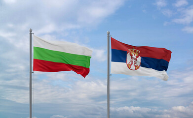 Serbia and Bulgaria flags, country relationship concept