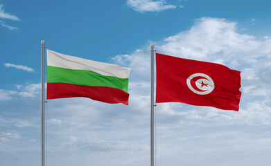 Tunisia and Bulgaria flags, country relationship concept