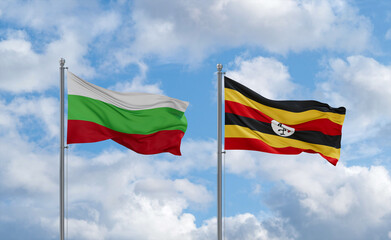 Uganda and Bulgaria flags, country relationship concept