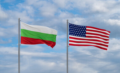 USA and Bulgaria flags, country relationship concepts