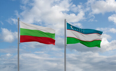 Uzbekistan and Bulgaria flags, country relationship concept