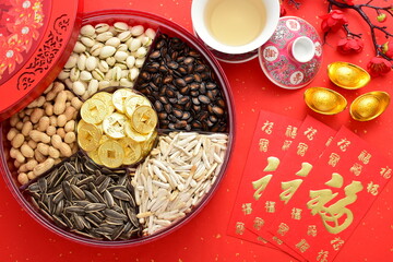 Background materials for traditional Chinese festivals, Chinese New Year and New Year. The meaning of the text in the picture: Blessing