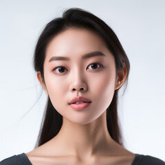 Naklejka premium Beautiful young asian woman with clean fresh skin, dark hair
