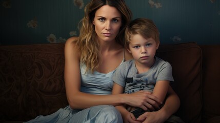 A frazzled mother and a somber child find solace in a shared moment of vulnerability, together grappling with the challenges of motherhood.