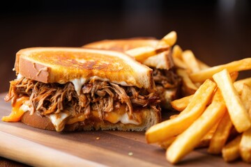 close-up shot of a pulled pork sandwich on sourdough