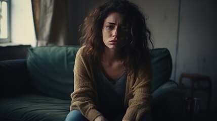 Fototapeta premium Portrait of a depressed woman, tired and sad. Mental disorder.