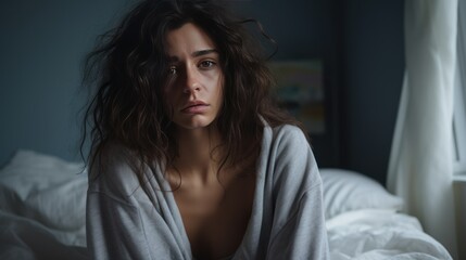 Fototapeta premium Portrait of a depressed woman, tired and sad. Mental disorder.
