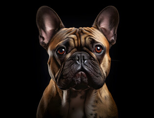 Portrait einer Französischen Bulldogge vor schwarzem Hintergrund, Hund, erstellt mit generativer KI