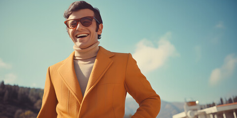 studio portrait of happy man, 1960s fashion