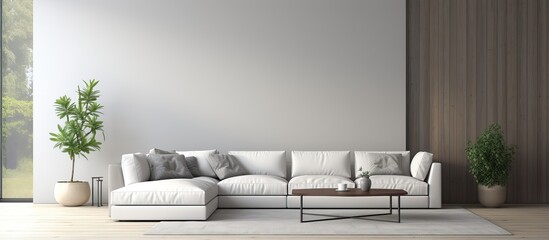 Minimalistic white bedroom with wooden wall grey sofa