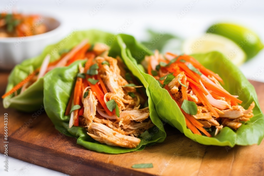 Canvas Prints close-up of turkey lettuce wraps with shredded carrots