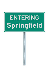 Vector illustration of the Entering Springfield (Massachusetts) City Limit green road sign on metallic post