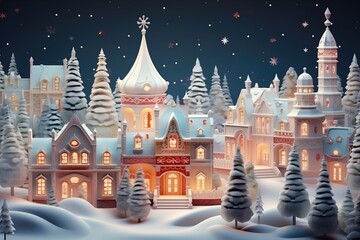 Christmas village with cute houses. Happy new year and merry christmas. Generative Ai Art. Winter forest.