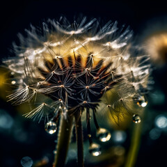 Dandelion flower on a dark background. Close up view. macro photography