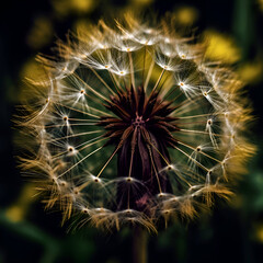Dandelion flower on a dark background. Close up view. macro photography
