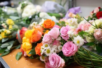 assorted bridal bouquet options arranged in flower shop