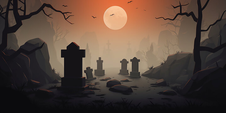 Design A Sleek Halloween Holiday Activity Background With Minimalist Tombstone Shapes In A Subtle, Foggy Setting.