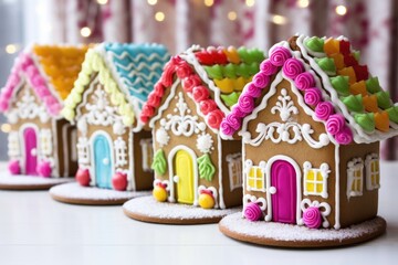 gingerbread houses decorated with colorful icing