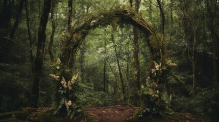Forest wedding with a natural arch