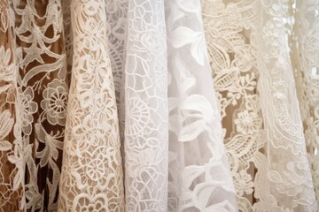 a detailed shot of wedding gowns lace patterns