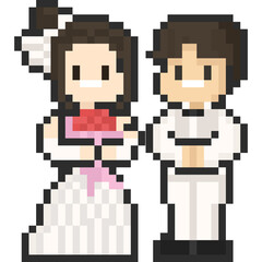 Pixel art cartoon wedding character in white costume