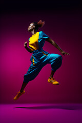 Fototapeta na wymiar Woman dancer jumping at photo estudio