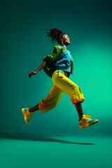 Woman dancer jumping at photo estudio