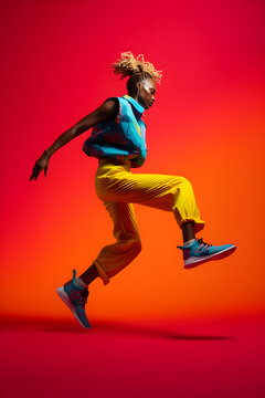 Woman dancer jumping at photo estudio