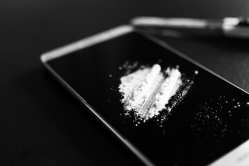 Cocain Crack Drug Pile Meth Line, Methamphetamine Snorting Violence White Powder Medicine Heroin...