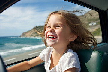 Portrait cute travel vehicle children young car person childhood girl
