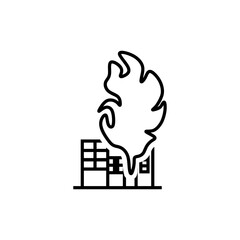 Burned building in war, outline icon. War design element template vector illustration in trendy style. Editable graphic resources for many purposes.