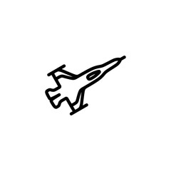 Military fighter jet in outline flat icon. War design element template vector illustration in trendy style. Editable graphic resources for many purposes.