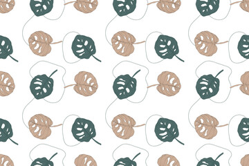 Botanical vector seamless pattern with monstera leaves on a white background. Pattern for textiles, wrapping paper, wallpaper, covers, backgrounds.