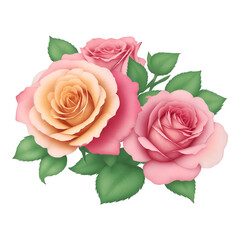 Pink roses with green leaves,ai generative