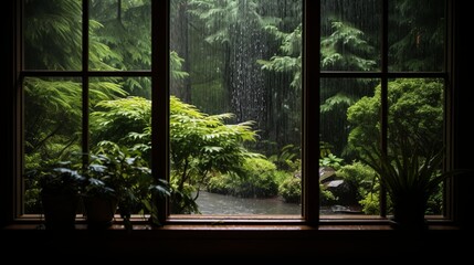 A soothing rainstorm seen from a cozy window