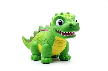 Fototapeta premium Cute green dino toy isolated on white, illustration generative AI