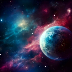 Space background with nebula and planet. Elements of this image furnished by NASA
