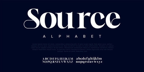 SOURCE Elegant alphabet letters font and number. Classic Lettering Minimal Fashion Designs. Typography modern serif fonts decorative vintage design concept. vector illustration - obrazy, fototapety, plakaty