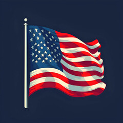 American flag waving in the wind on a dark background. Vector illustration