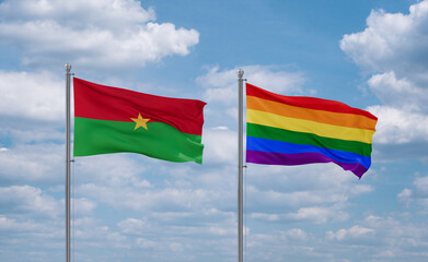 Gay Pride and Burkina Faso flags, country relationship concept