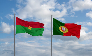 Portugal and Burkina Faso flags, country relationship concept
