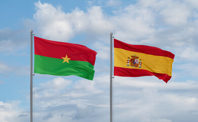 Spain and Burkina Faso flags, country relationship concept