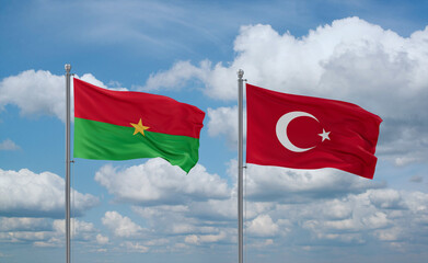 Turkey and Burkina Faso flags, country relationship concept