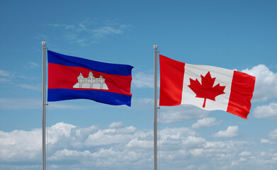 Canada and Cambodia flags, country relationship concept